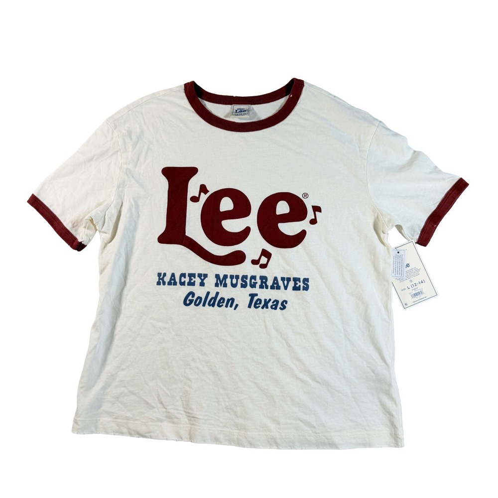Lee x Kacey Musgraves Women's Ringer T-Shirt Distressed Hem Size L (12-14) NWT
